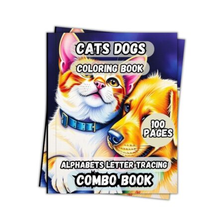 Cats Dogs Coloring and English Letters Tracing Combo Book 100 Pages