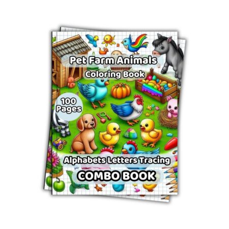 Pet Farm Animals Coloring and Alphabets Letters Tracing Combo Book 100 Pages