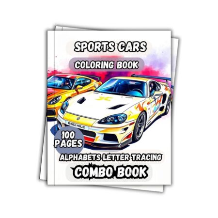 Sports Racing Cars Coloring Book with English Letter Tracing Combo 100 Pages