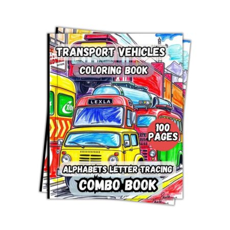 Transport Vehicles Coloring Book with Letters Standard Cursive Tracing Book Combo 100 Pages